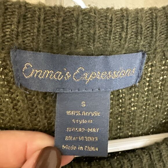 Olive Green Striped Sweater Womens S - Picture 2 of 9